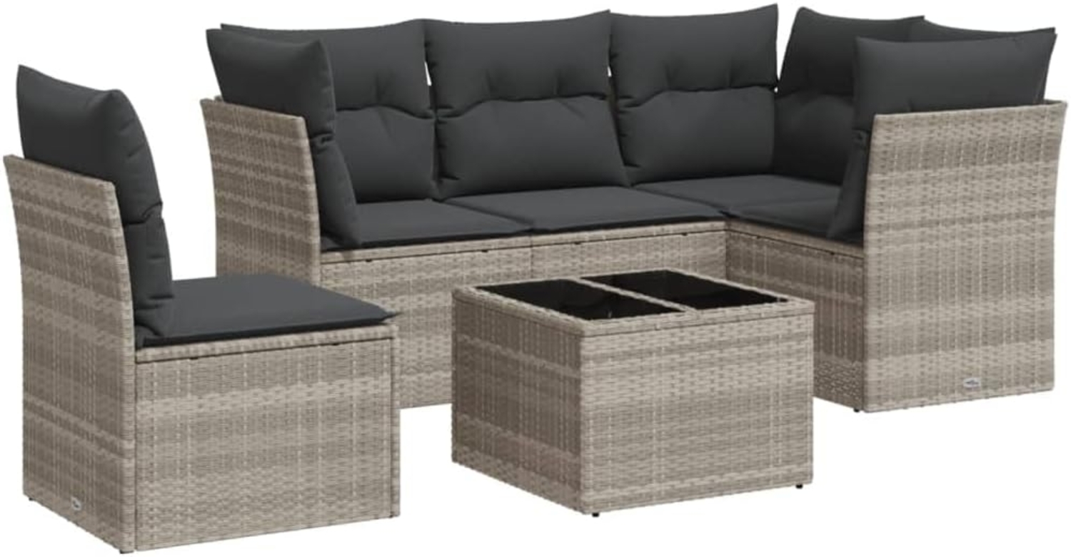 vidaXL 6-tlg. Garten-Sofagarnitur mit Kissen Hellgrau Poly Rattan 3249491 Bild 1