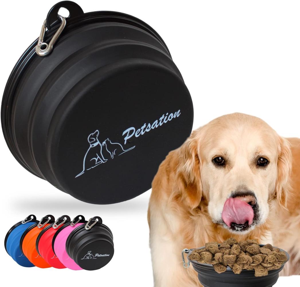 PETSATION – Hundenapf faltbar für unterwegs [Das Original] Futternapf Hund ideal für den Alltag – 1500 ml Wassernapf – Trinknapf für den Hund - Reisenapf, Fressnapf, Napf (Schwarz, 1500 ml) Bild 1