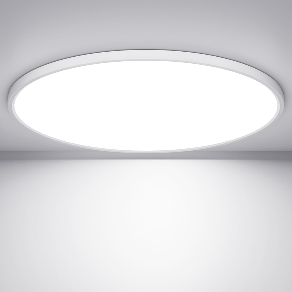 OUILA LED Deckenleuchte Flach Rund - Ø50CM Deckenlampe LED 48W 6500K 4800LM IP44 Wasserdichte Badezimmer Lampe, Küchenlampe Deckenleuchte Kaltweiß für Küche Bad Schlafzimmer Flur Keller Bild 1