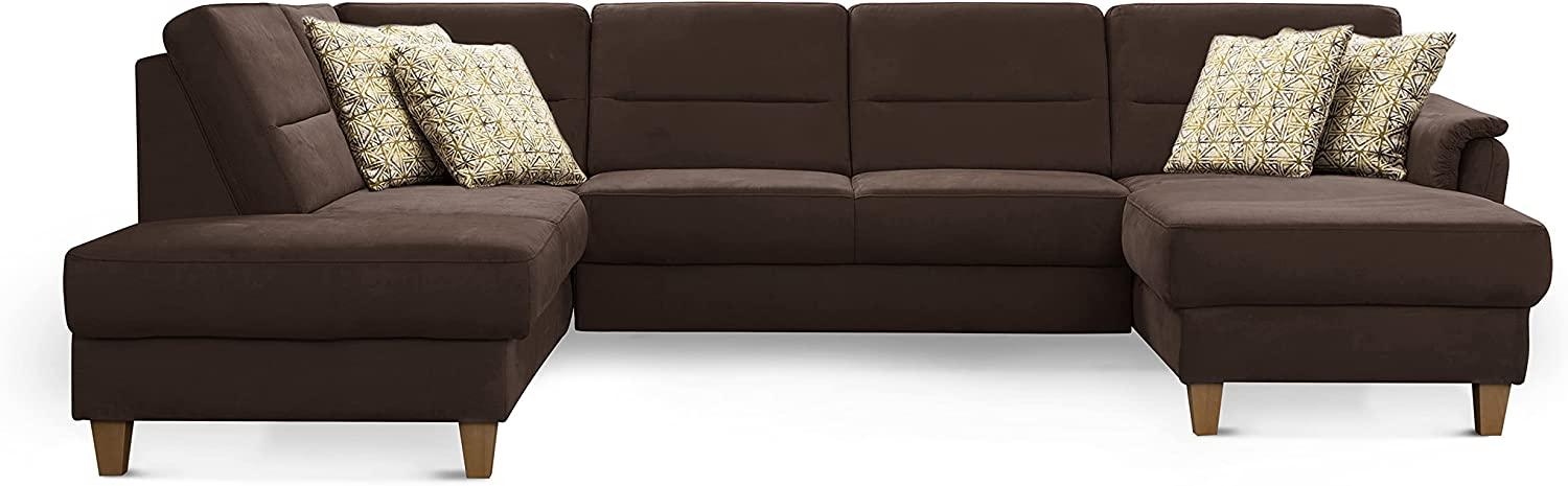 CAVADORE U-Form-Sofa Palera / Wohnlandschaft mit Schlaffunktion, Stauraum und Federkern / 314 x 89 x 212 / Mikrofaser, Braun Bild 1