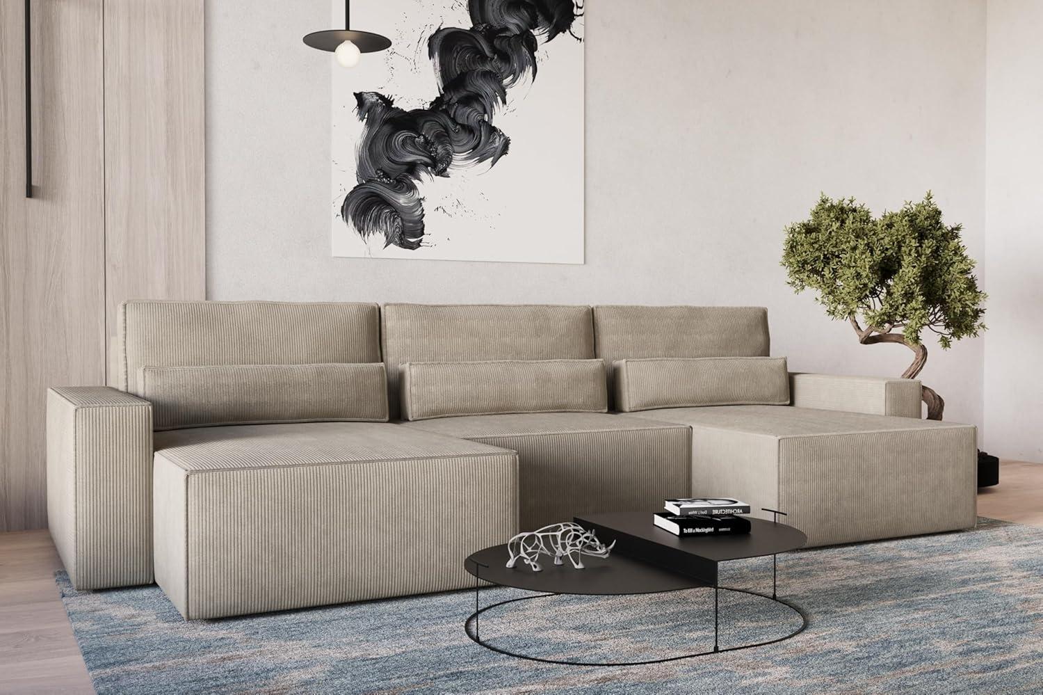 MOEBLO Wohnlandschaft DENVER U MINI, aus Cord, Couch Cord für Wohnzimmer Schlafsofa Sofagarnitur Sofa Eckcouch U-Form Cordstoff, Eckcouch Wohnlandschaft Sofa mit Ottomane Eckgarnitur Polsterecke, mit Schlaffunktion und Bettkasten Bild 1