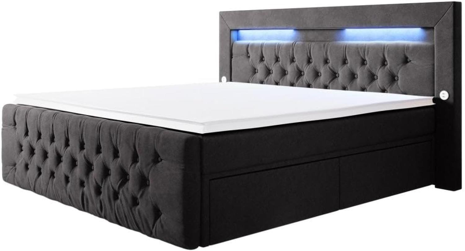 Boxspringbett Sunshine mit indirekter Beleuchtung, USB und Stauraum 200x200 Schwarz H3 Bild 1