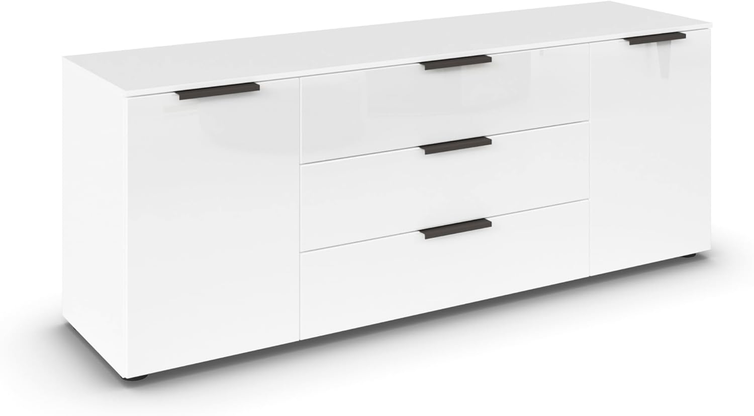 Rauch Möbel Flipp, Sideboard, TV-Schrank, Kommode mit Stauraum, Alpinweiß/Glasfront Weiß, 2-türig, Glastüren, 3 Schubkästen, Griffe Graphit, 160 x 61 x 42 cm Bild 1