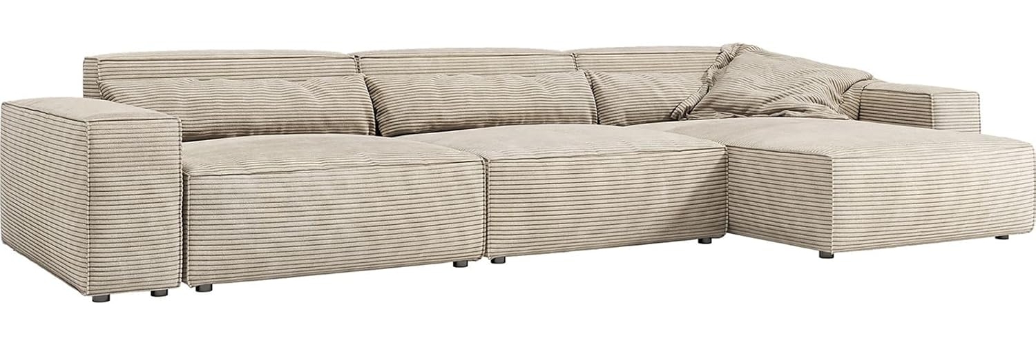Ecksofa Sirpio XL 370x170 cm Cord Beige Recamiere variabel Bild 1