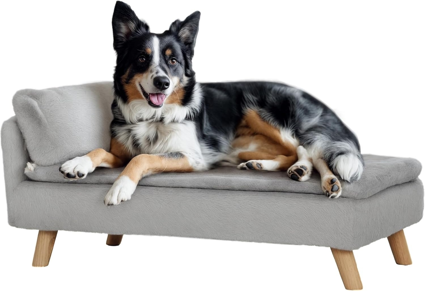 PawHut Tierbett für mittelgroße Hunde, abnehmbarem und waschbarem Kissen, Holzbeine, Polyester, mit Erhöhtem Design, 20 kg, Hellgrau Bild 1