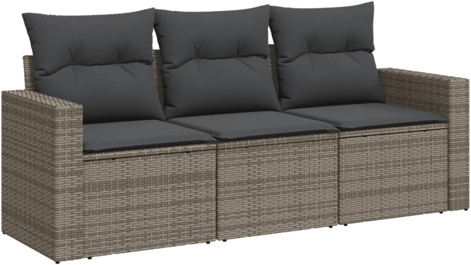 vidaXL Garten-Sofagarnitur mit Kissen, 3-teilig, Polyrattan, Grau Bild 1