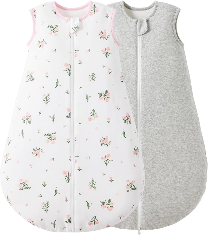 Duomiaomiao 2.5Tog Schlafsack Baby Ganzjahres, 100% Baumwolle Baby Schlafsack Winter, Mädchen Schlafsack Neugeboren,Warmer Schlafsack Neugeborene Kinder(2.5 TOG/Hellgrün+Blumen/100) Bild 1