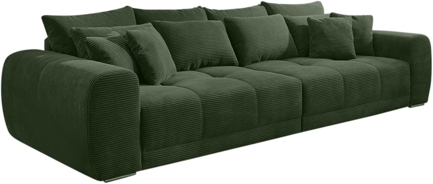 luma-home Big-Sofa 15172, XXL-Couch 306x134 cm mit Federkernpolsterung, viele Kissen, markante Steppungen, Cordstoff Grün Bild 1