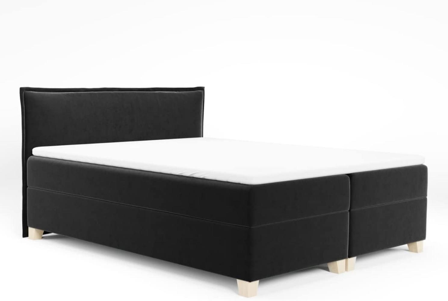 Boxspringbett Fren mit 2 Bettkästen - Doppelbett mit Bonell-Matratze und Topper, Polsterbett, Bett mit Holzfüße, Schlafzimmer (Schwarz (Kronos 07), 140 x 200 cm) Bild 1