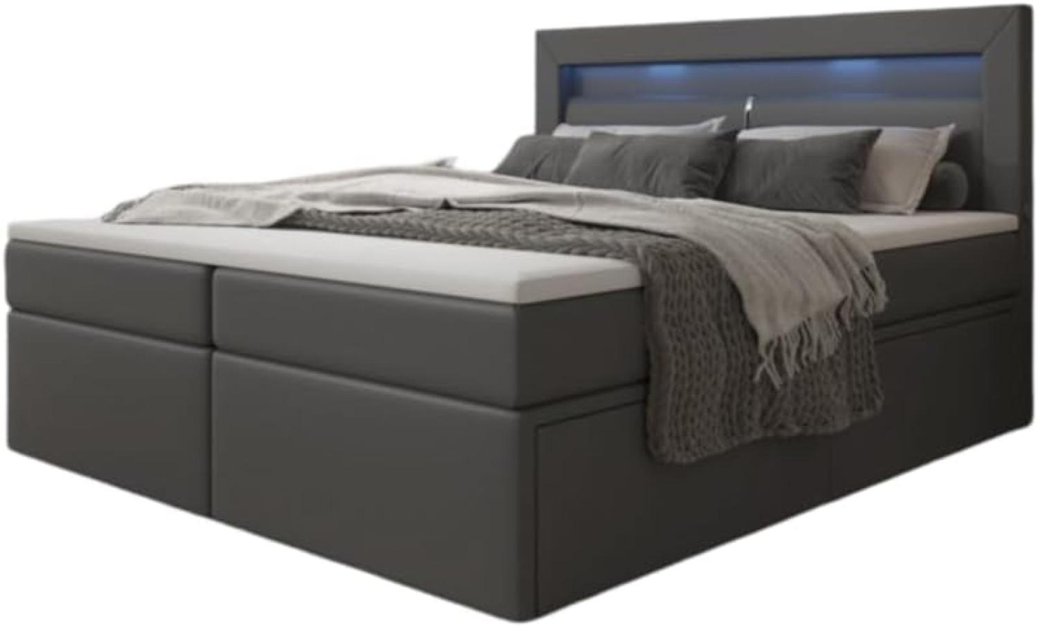 Boxspringbett Rinori mit LED, USB und Stauraum 160x200 Grau H4 Bild 1