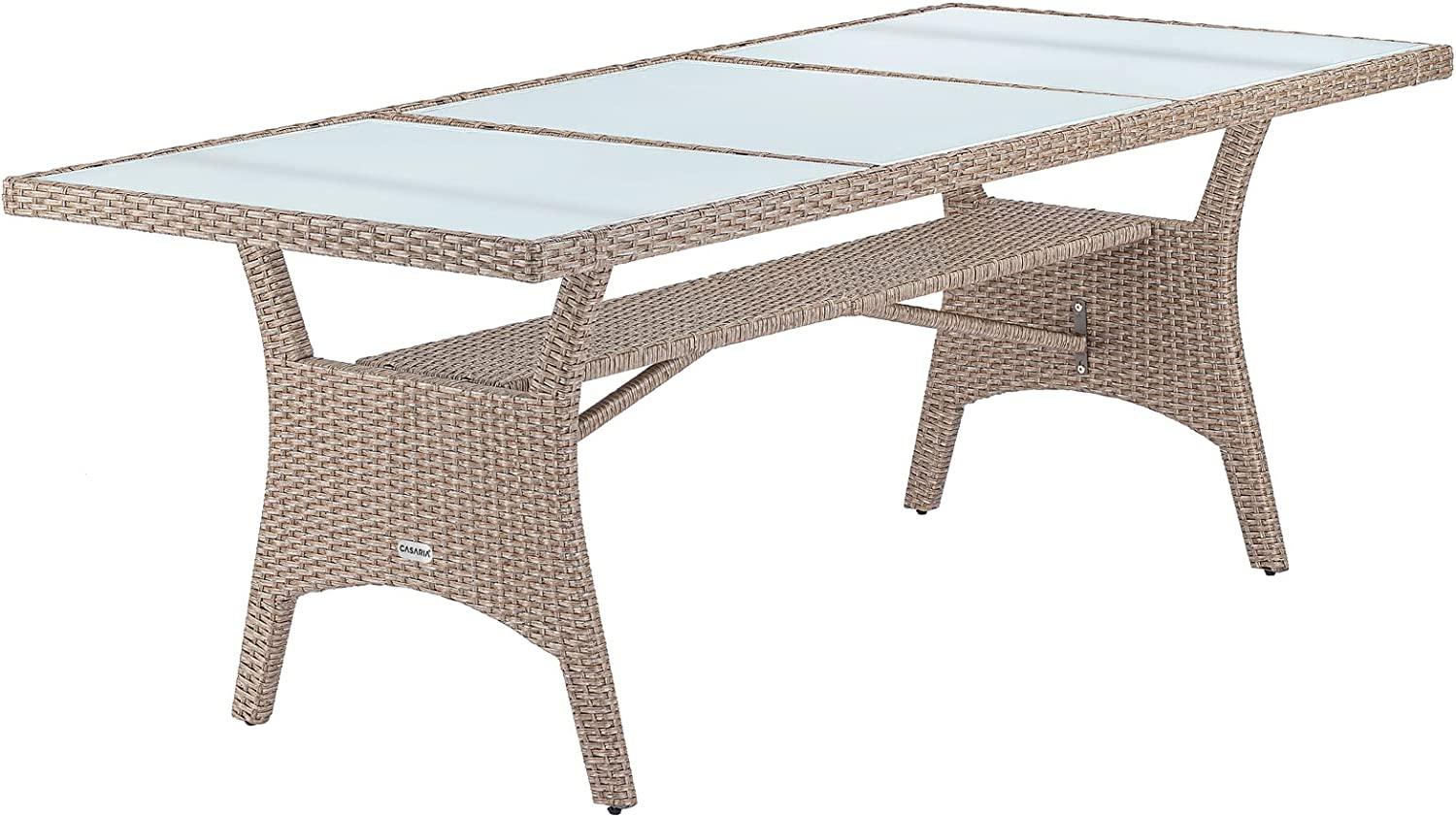 Casaria Polyrattan Gartentisch 190 x 90 x 74 cm mit Ablage Sicherheits- Glasplatte Höhenverstellbar Wetterfest Garten Terrasse Esstisch Gartenmöbel Bild 1