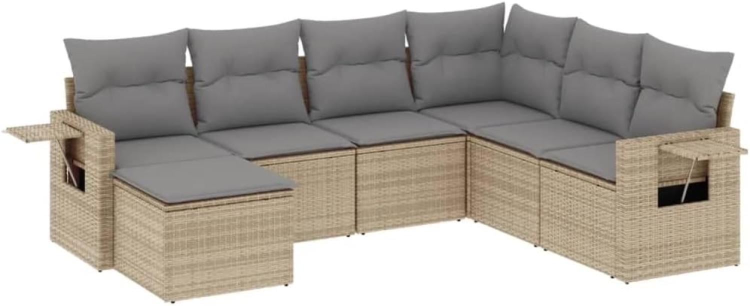 vidaXL 7-tlg. Garten-Sofagarnitur mit Kissen Beige Poly Rattan 3252836 Bild 1