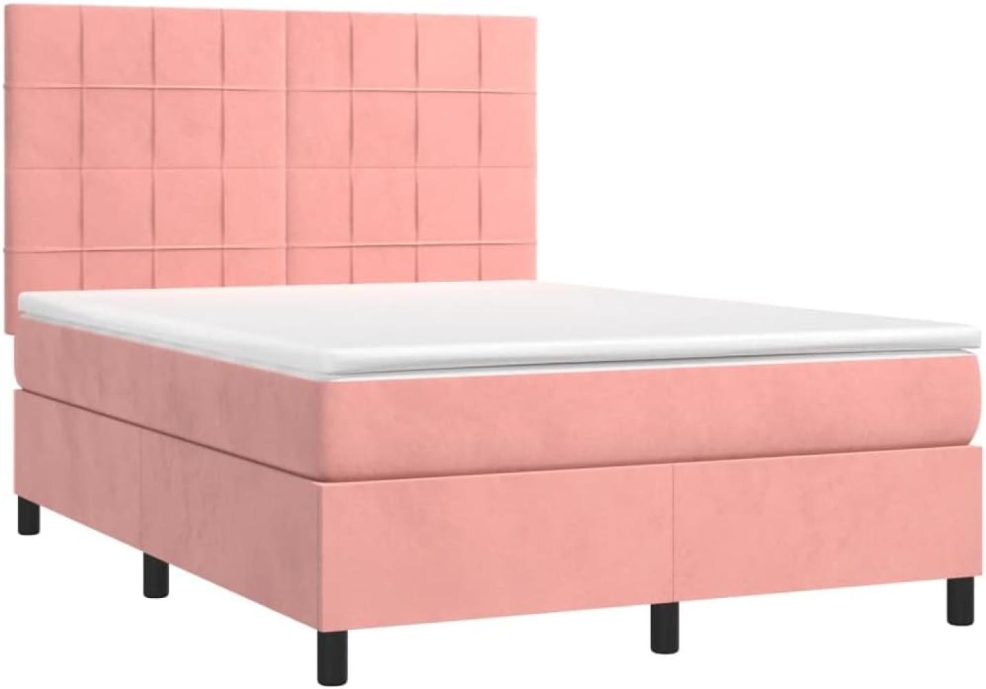 vidaXL Boxspringbett mit Matratze Rosa 140x190 cm Samt Bild 1