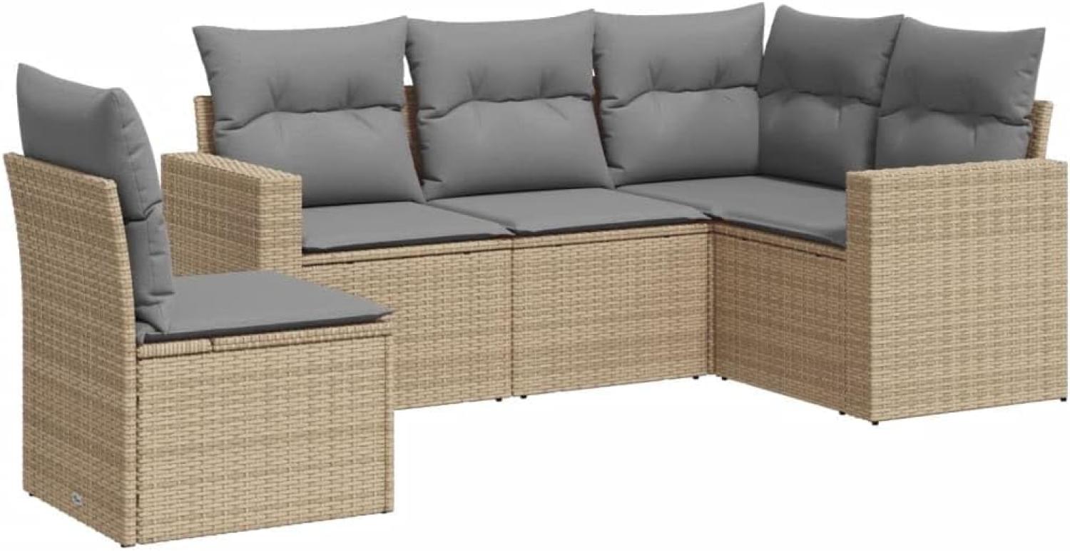 vidaXL 5-tlg. Garten-Sofagarnitur mit Kissen Beige Poly Rattan 3251306 Bild 1