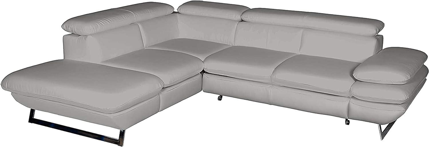 Mivano Ecksofa Prestige / Schlafsofa in L-Form mit Ottomane und Bettfunktion / Kopfstützen und Armlehne verstellbar / 265 x 74 x 223 / Kunstleder, hellgrau Bild 1