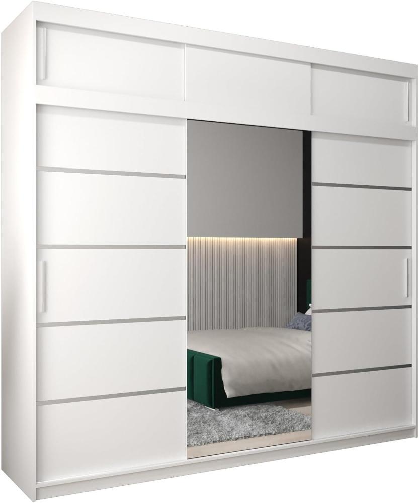 Kryspol Schwebetürenschrank Verona 2-250cm mit Spiegel Kleiderschrank mit Kleiderstange und Einlegeboden Schlafzimmer- Wohnzimmerschrank Schiebetüren Modern Design (Weiß mit Erweiterung) Bild 1