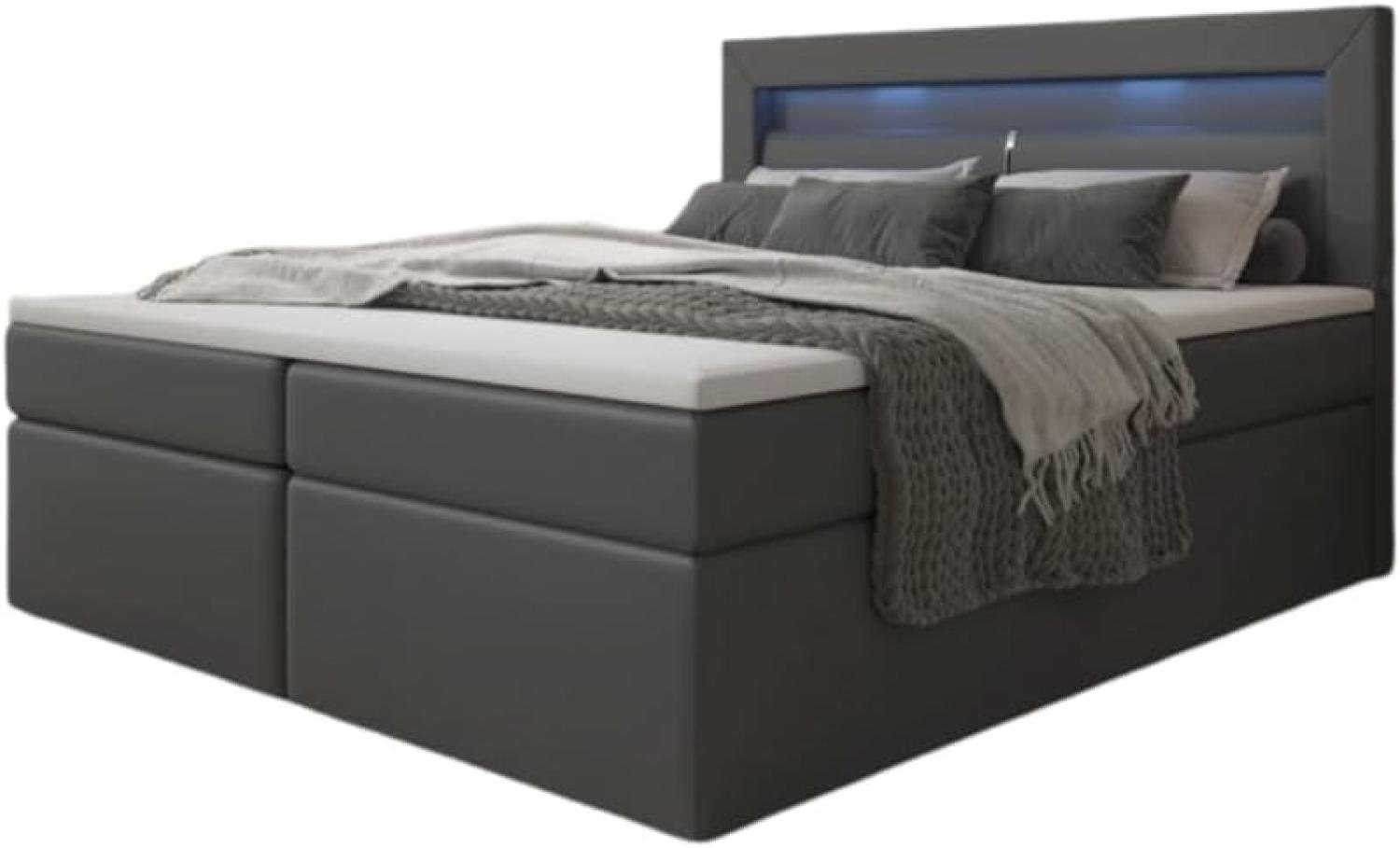 Boxspringbett Reposito mit LED, USB und Stauraum 180x200 Grau H2 Bild 1