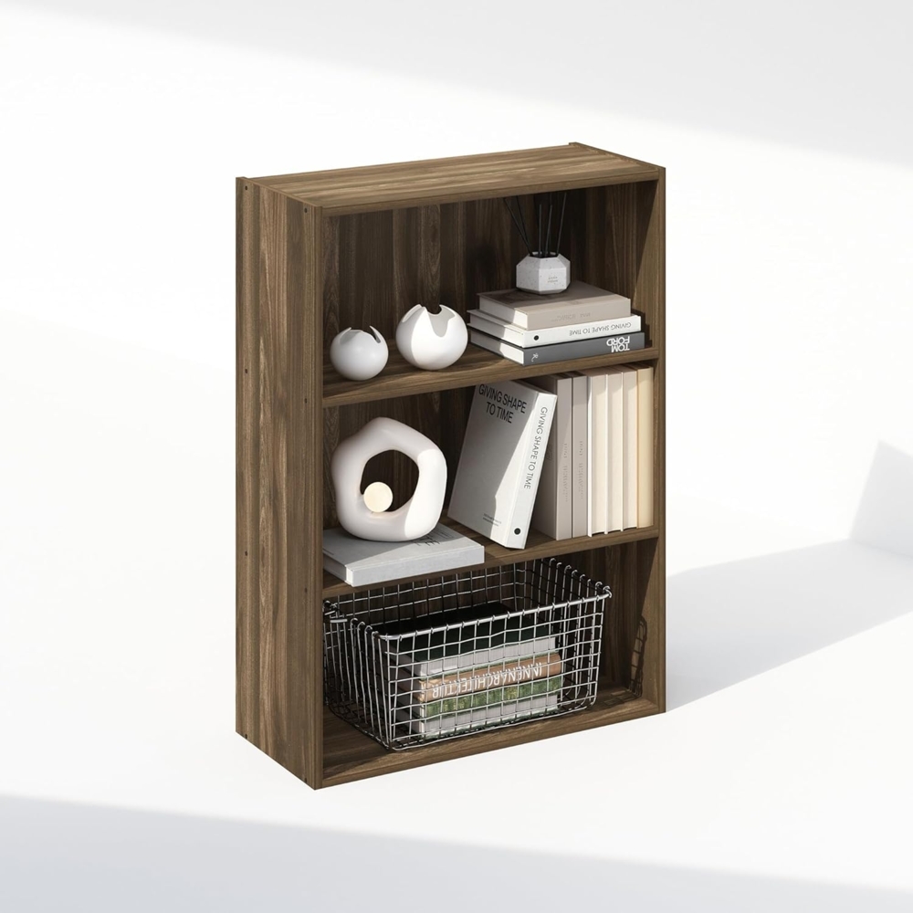 Furinno Simple Offenes Regal, Bücherregale, 3-stöckig, Columbia Walnuss Bild 1