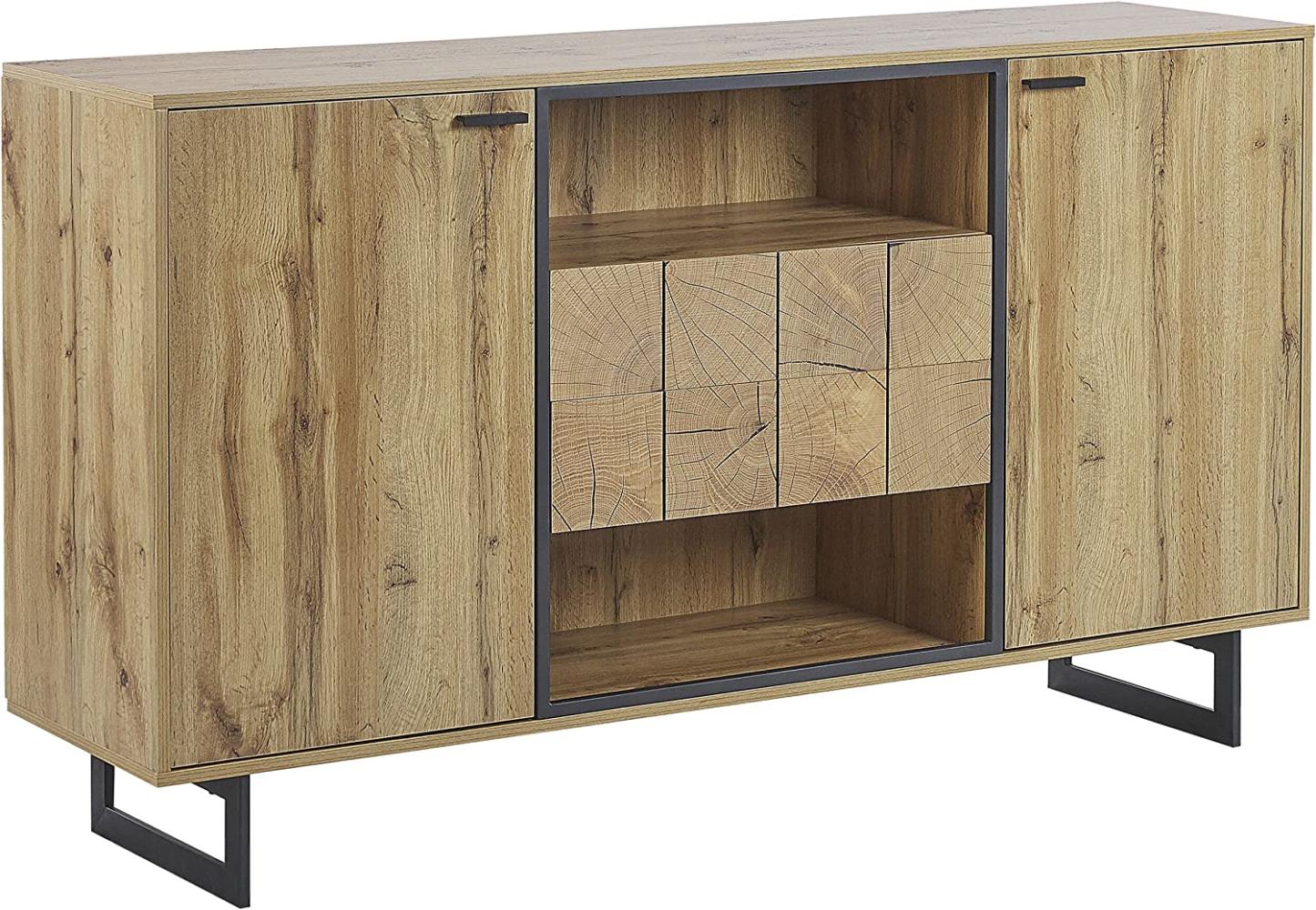 Sideboard heller Holzfarbton schwarz 2 Schubladen 2 Schränke BOISO Bild 1