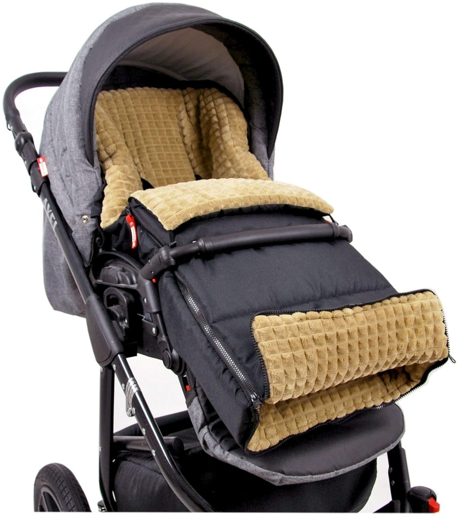 BabyLux Fußsack BABYLUX Fußsack MINKY Kinderwagen Buggy Fleece Babyschale Thermo, Schwarz + Beige 3tlg + Muff Bild 1