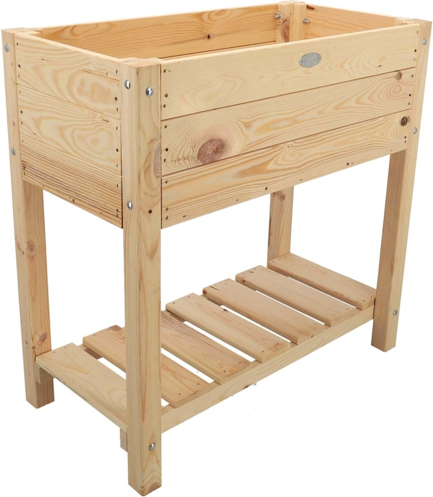 Hochbeet aus Holz mit Ablage und Einlegefolie, S, natur Bild 1