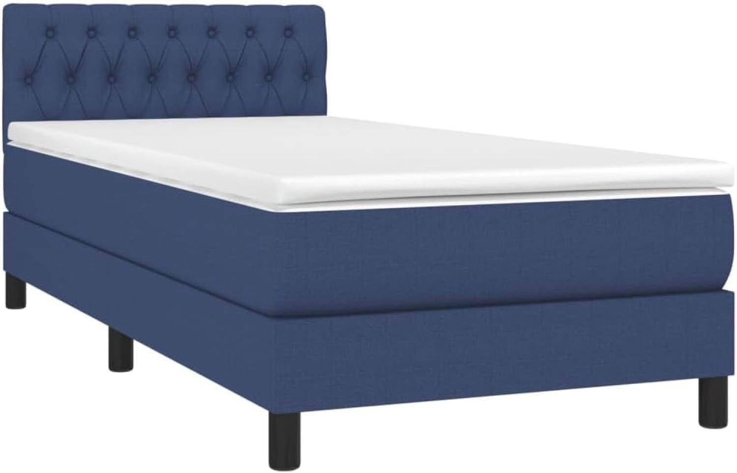 vidaXL Boxspringbett mit Matratze Blau 100x200 cm Stoff 3140279 Bild 1