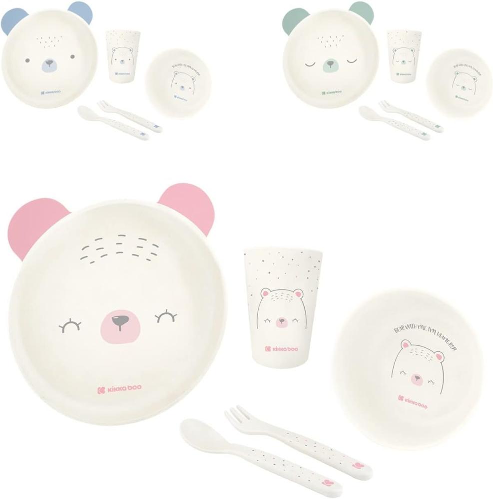 Kikkaboo Kindergeschirr Set Bear with me 5-teilig, Tiermotiv, Schale, Besteck pink Bild 1