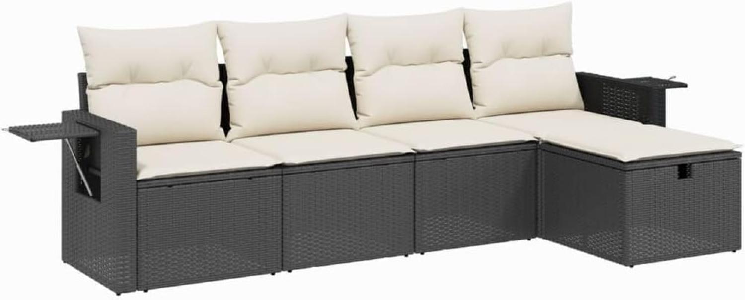 vidaXL 5-tlg. Garten-Sofagarnitur mit Kissen Schwarz Poly Rattan Bild 1