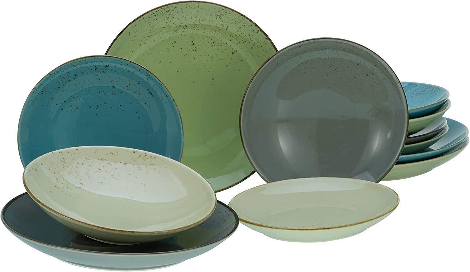 CreaTable 20963 Nature Collection Speiseteller, Suppenteller, Dessertteller, grün, 12-teilig (1 Set) Bild 1