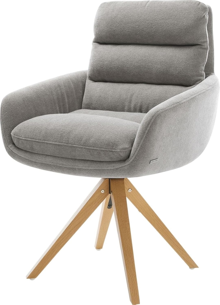 Drehstuhl Abelia-Flex mit Armlehnen Strukturstoff Soft Grau Holzgestell kantig Natur 180° drehbar Bild 1