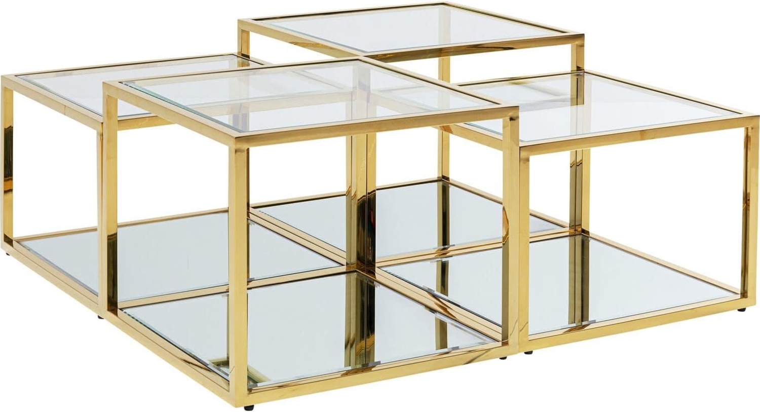 Kare Design Couchtisch Orion (4/Set), Gold, Wohnzimmertisch, Beistelltisch, Edelstahlgestell, ESG-Glas Nutzfläche, 42 x 100 x 100 cm (H/B/T) Bild 1