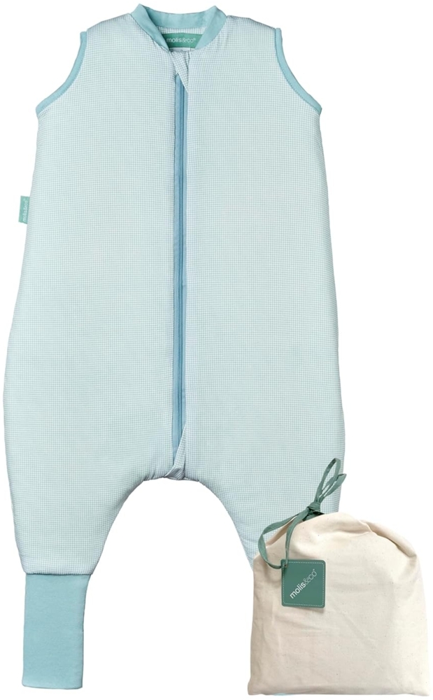 molis&co - Baby schlafsack mit Füßen und Socke -Ideal für Frühling und Herbst - Babyschlafsack mit Beinen 1 tog - 100% Baumwolle (Oeko-TEX 100), Premium Qualität - Lagoon (100 cm) Bild 1