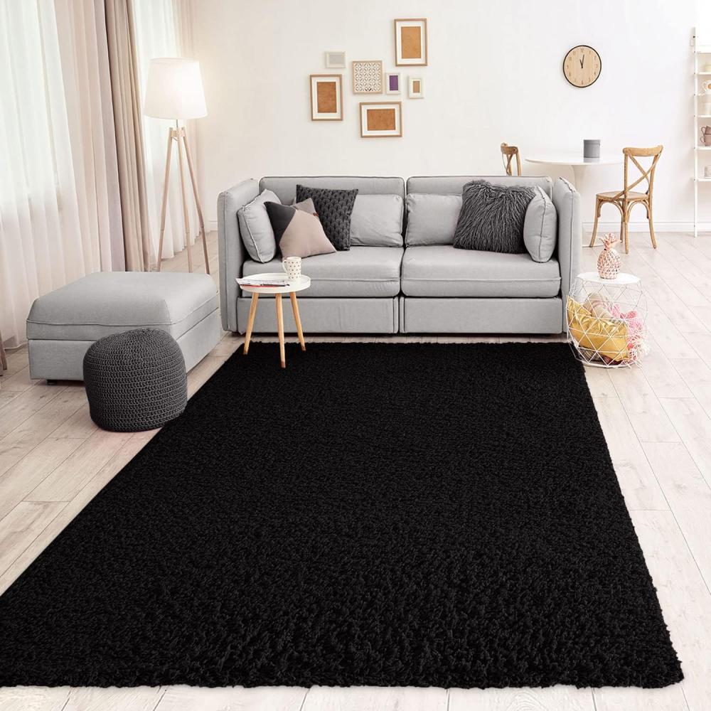 VIMODA Prime Shaggy Teppich Schwarz Hochflor Langflor Teppiche Modern, Maße:150 cm Quadrat Bild 1