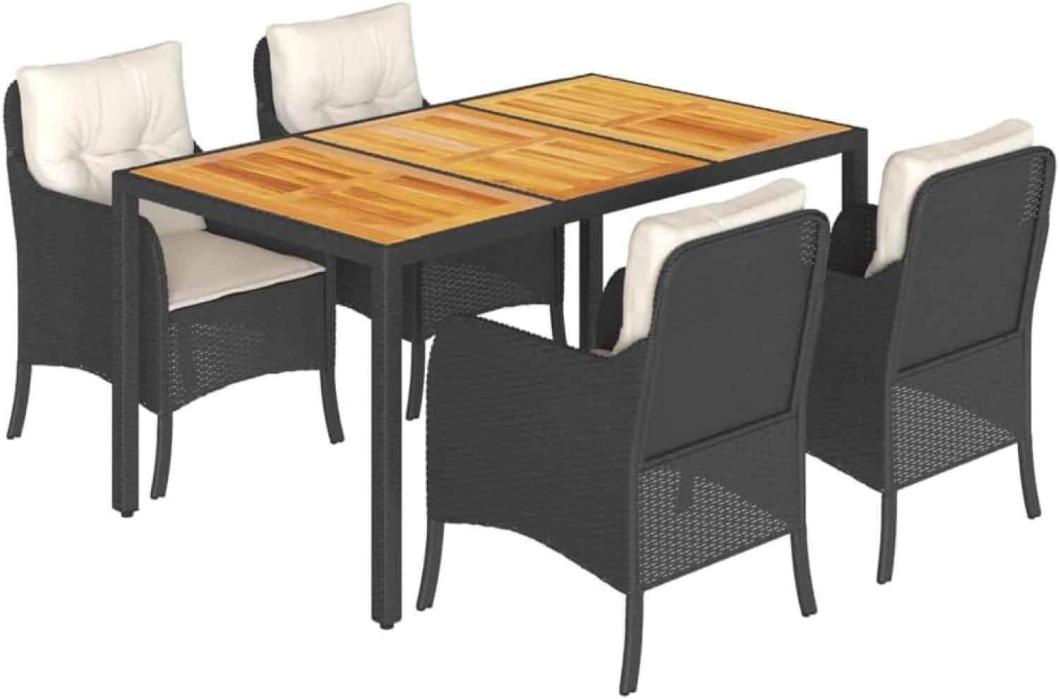 5-tlg. Garten-Essgruppe mit Kissen Schwarz Poly Rattan Bild 1