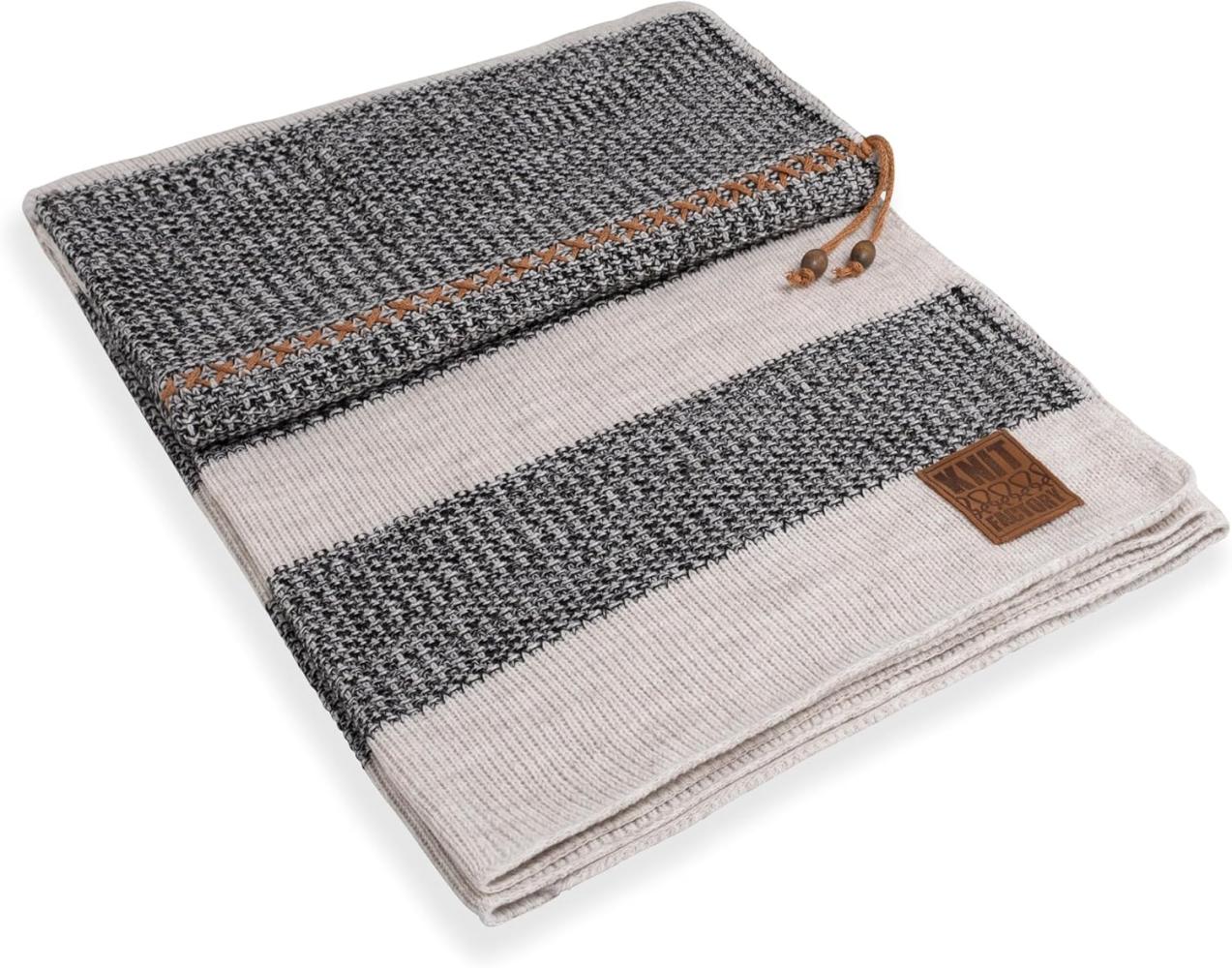 Knit Factory Roxx Decke 160x130 cm Gestreift Beige Schwarz Bild 1