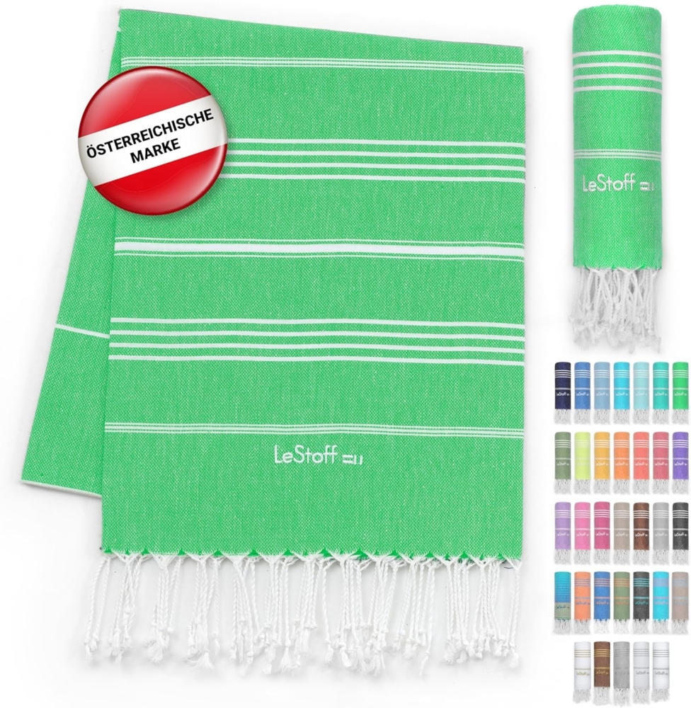 LeStoff das traditionelle Hamamtuch Strandtuch Badetuch Saunatuch Duschtuch Spa Sport Yoga Reisen 100% Bio-Baumwolle. Nachhaltig, natürlich, weich und vorgewaschen. (95x180 cm, Grass) Bild 1