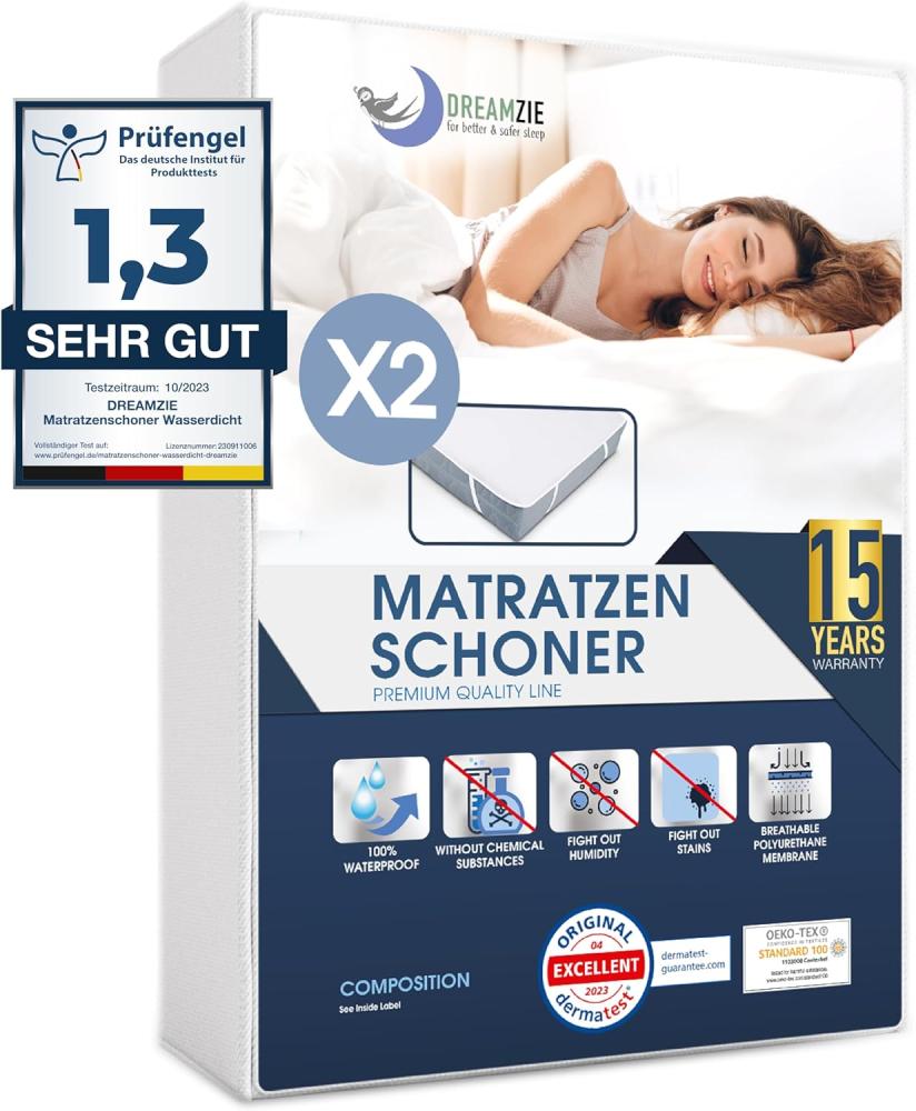 Matratzenschoner 140x190 cm Wasserdicht (2er-Set) Oeko-TEX Zertifiziert von Dreamzie - Atmungsaktive Matratzenauflage Bild 1