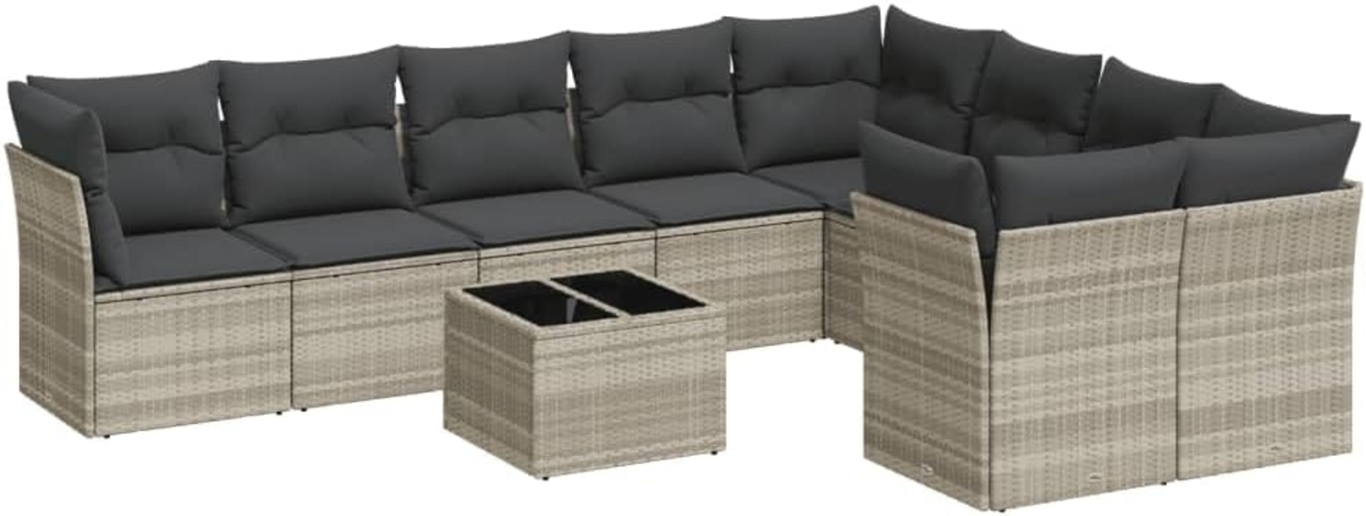 vidaXL 10-tlg. Garten-Sofagarnitur mit Kissen Hellgrau Poly Rattan 3250021 Bild 1