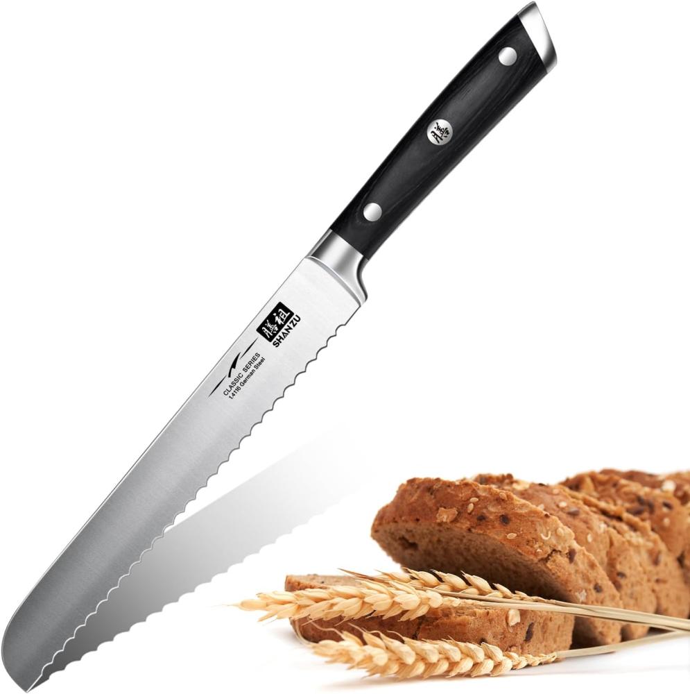 SHAN ZU Brotmesser Messer Wellenschliff Küchenmesser Edelstahl 20 cm - CLASSIC Series Bild 1