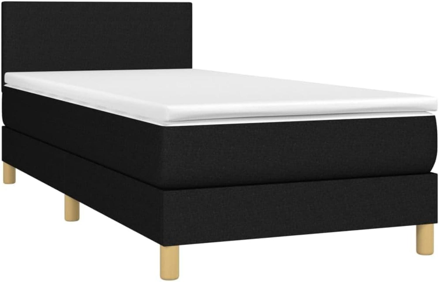 vidaXL Boxspringbett mit Matratze Stoff Schwarz 90 x 200 cm, Härtegrad: H2 [3140427] Bild 1