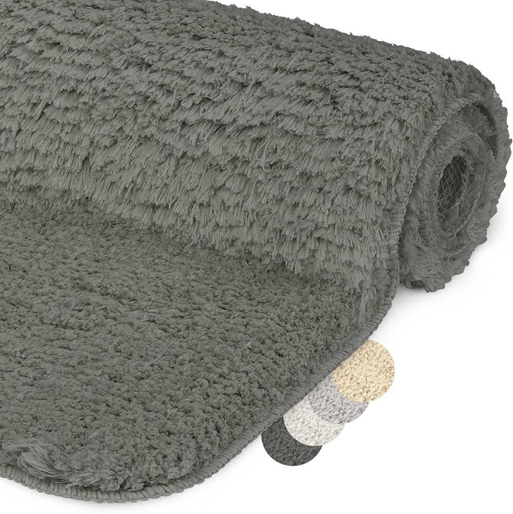 Beautissu Badematte rutschfest BeauMare FL Hochflor Teppich Anthrazit, 120cm, 70cm Bild 1