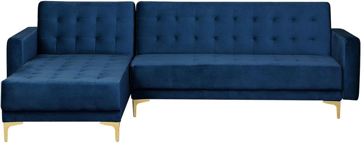 Ecksofa Blau Samtstoff L-Förmig Rechtsseitig Schlaffunktion Klassisch Wohnzimmer Bild 1