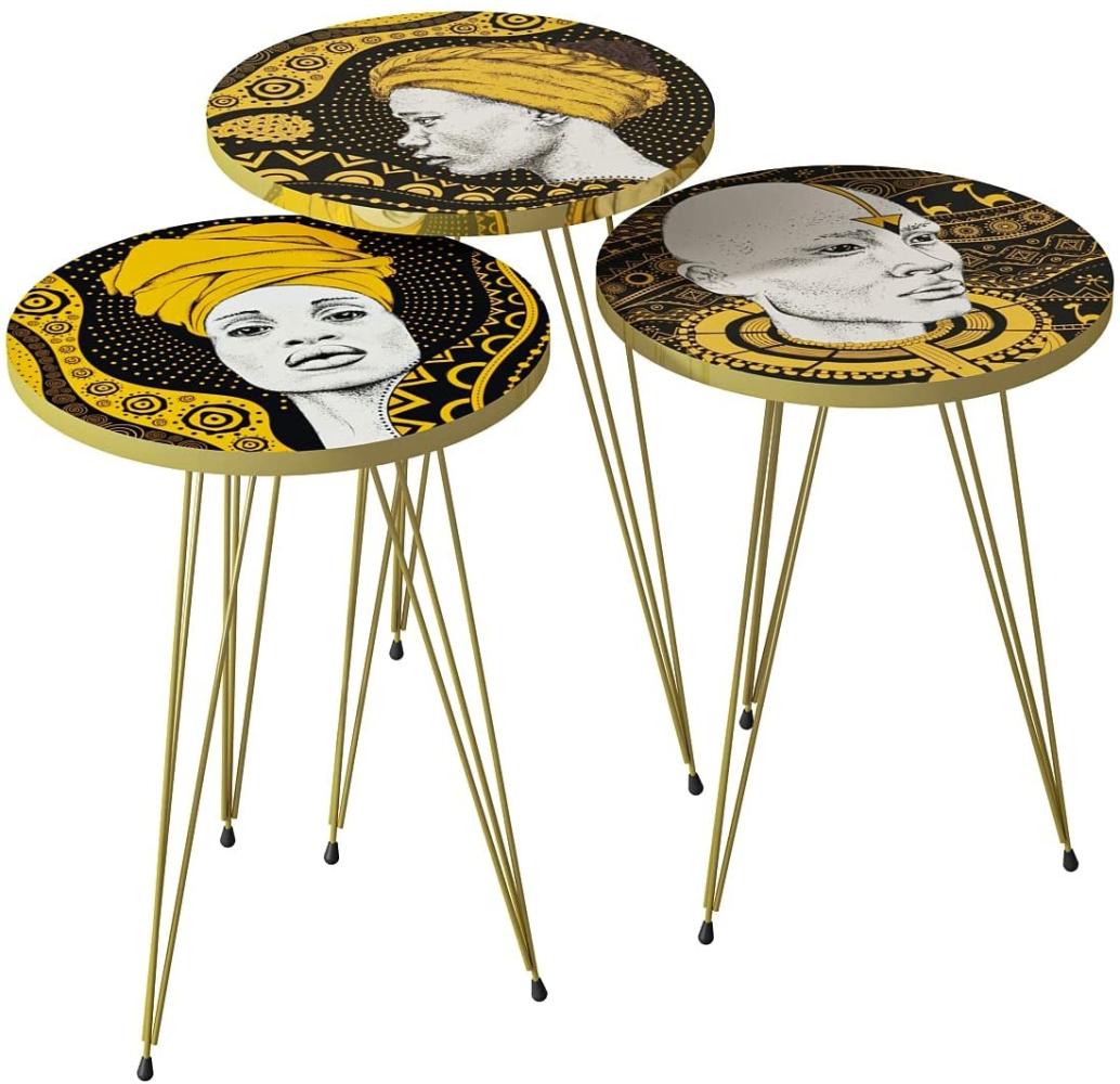 Beistelltisch 3er set Gold Metallfüße Afro Orange Rund 10828409 Bild 1