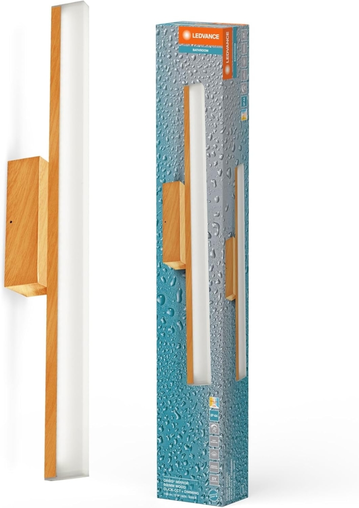 LEDVANCE Orbis Spiegel 60 cm, klickbar, CCT-dimmbar, IP44, Holzoptik Bild 1