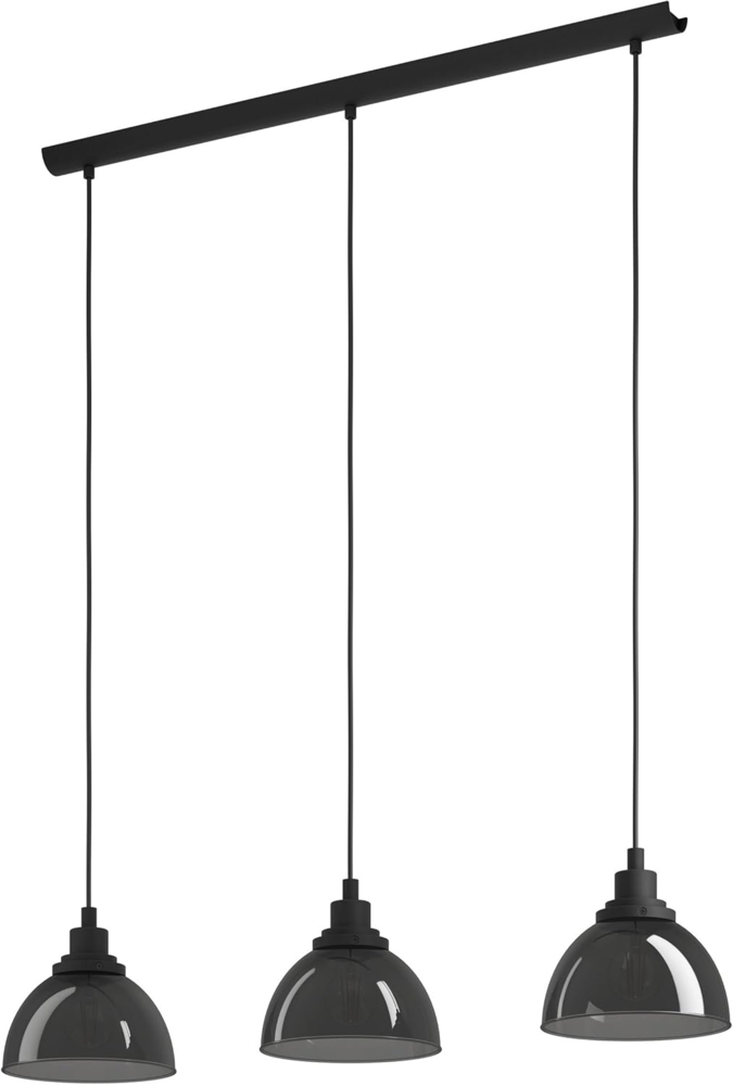 Eglo 98384 Pendelleuchte BELESER Rauchglas schwarz-transparent E27 3X40W L:90,5cm B:20,5cm H:110cm dimmbar Bild 1