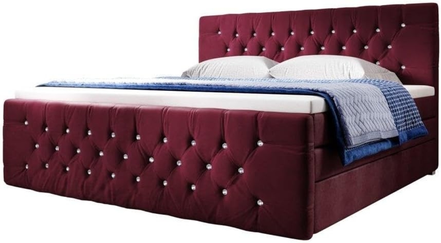 Boxspringbett Paradise mit LED, USB und Füßen 140x200 Rot H2 Bild 1