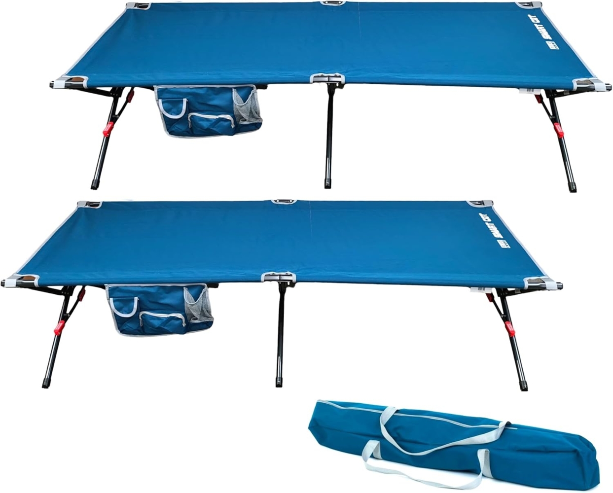 Feldbett XL Campingbett 203 x 81 cm klappbar Outdoorbett extra Breit Reisebett bis 160kg Campingliege für Outdoor, Festival und Garten mit Tragetasche blau, Stahlgestell Bild 1