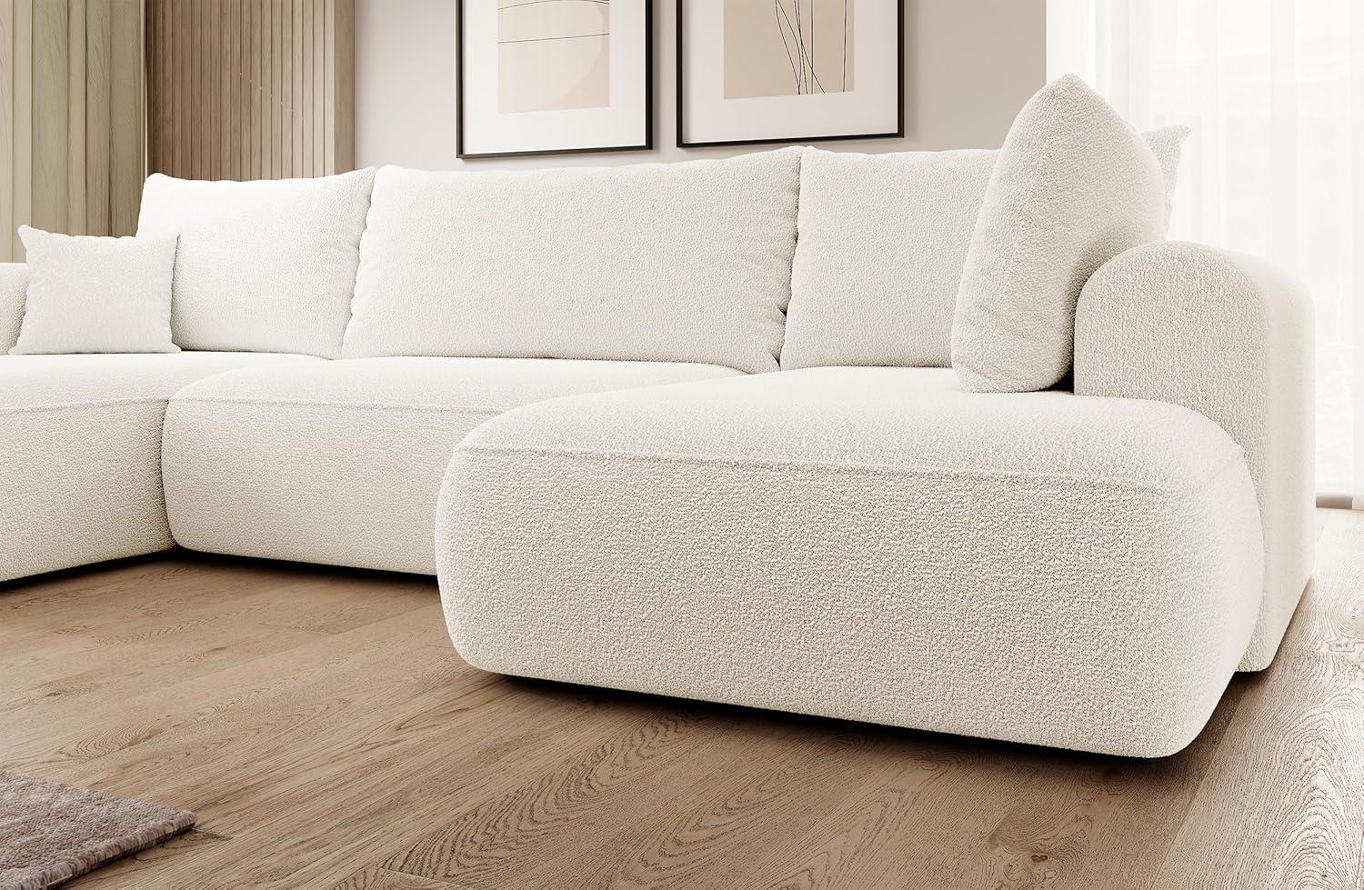 Selsey OVO - Wohnlandschaft U-Form-Sofa mit Schlaffunktion, Bettkasten, Ottomane rechts, Boucle Creme Bild 1