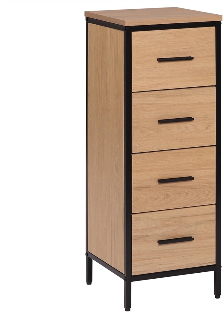 EUGAD Badezimmerschrank, Badschrank, Kommode mit 4 Schubladen, Beistellschrank, Schrank für Badezimmer, Wohnzimmer, Schlafzimmer, Küche, Flur, aus Metall + Holzwerkstoff, 30x82x30 cm Bild 1