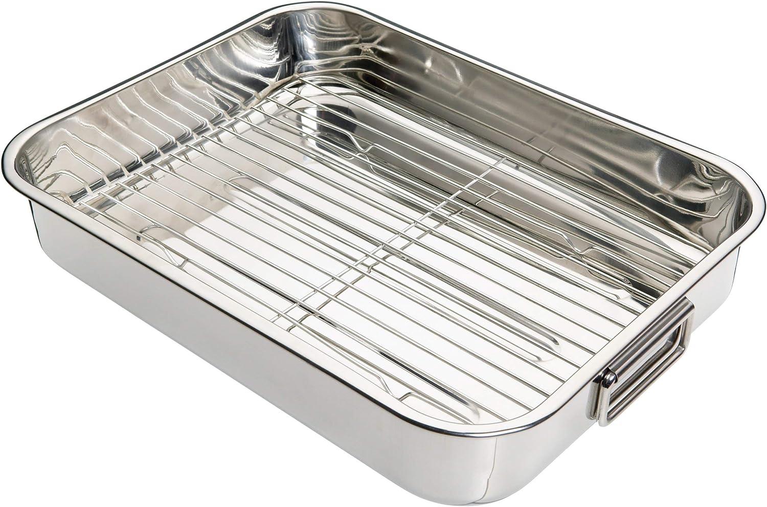 KitchenCraft Bratblech mit Gestell, Edelstahl-Bratblech, groß, 43 x 31 cm, Silber Bild 1